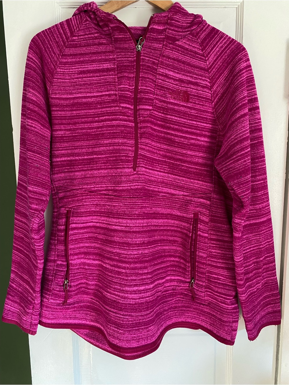 The North Face Women's Magenta Striped Half-Zip Hoodie